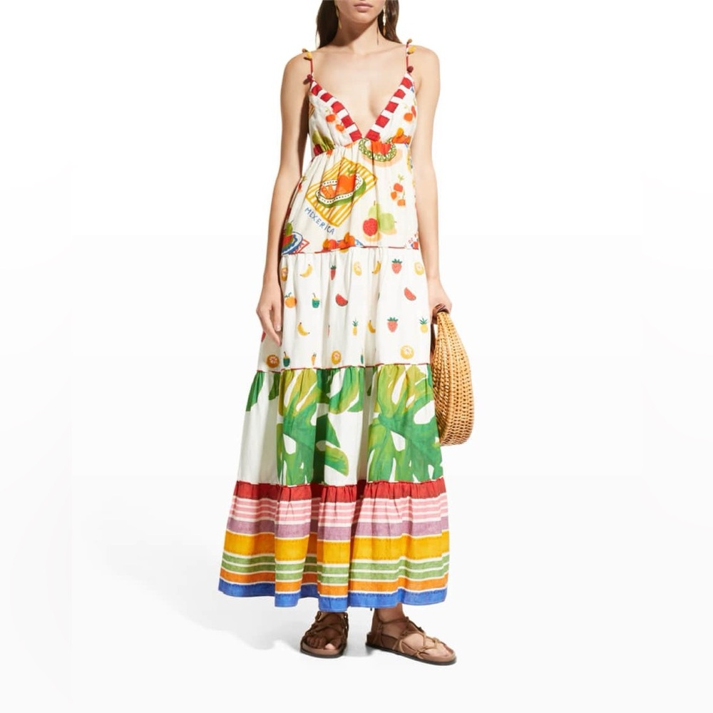NWT Farm Rio Mixed Picnic V Neck Maxi Dress - Picture 3 of 10